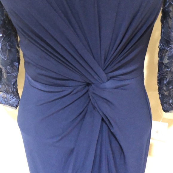 NWT Alex Evenings Formal Maxi Dress Size 6 Navy Blue Knotted Embroidered Gown - Picture 5 of 15